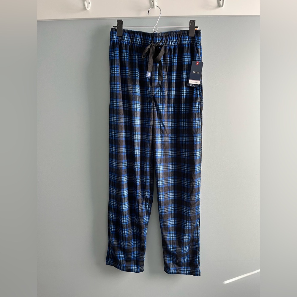NWT Izod Men's Pajama Pants - Black and Blue Plaid